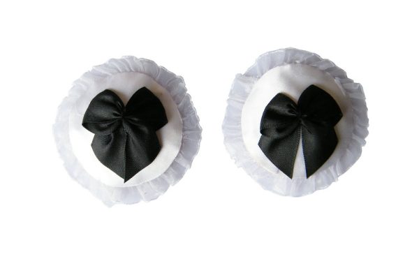 Black Bow Tie on White Nipple Pasties