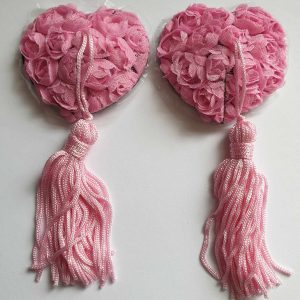 Pink Small Roses Heart-Shaped Pasties with Pink Tassel