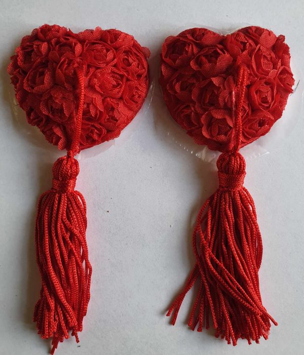 Red Heart-Shaped Pasties with Roses and Tassel